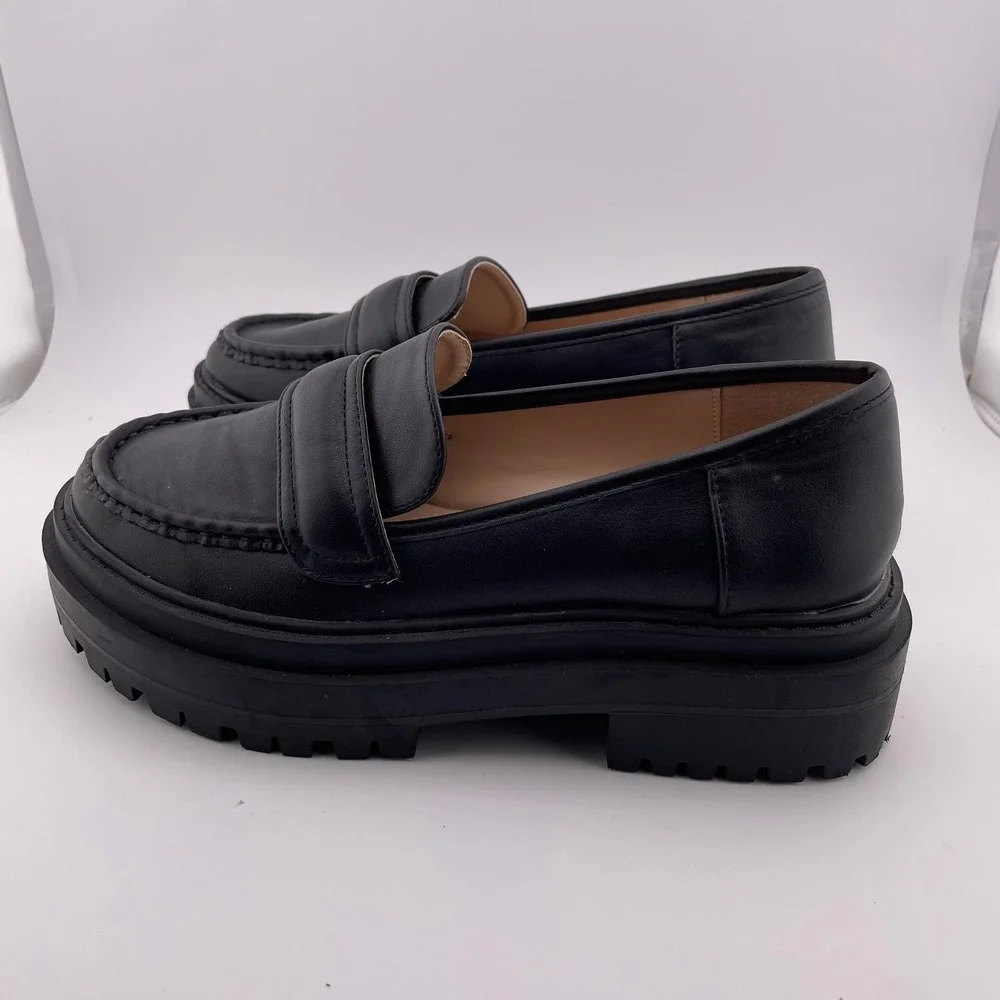 Princess Polly Black Chunky Platform Penny Loafers Lug Sole Shoes Size 6 37 - Picture 3 of 9
